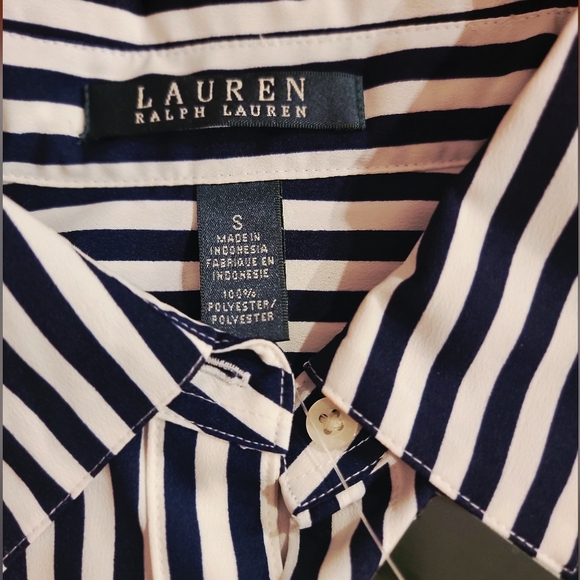 Ralph Lauren/Navy & White Striped Long-sleeve/Button-up/Small/NWT/Gift Ready - Picture 5 of 5